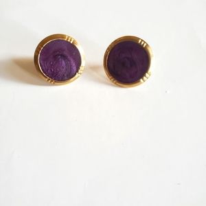 Vintage Purple Gold Stud Earrings